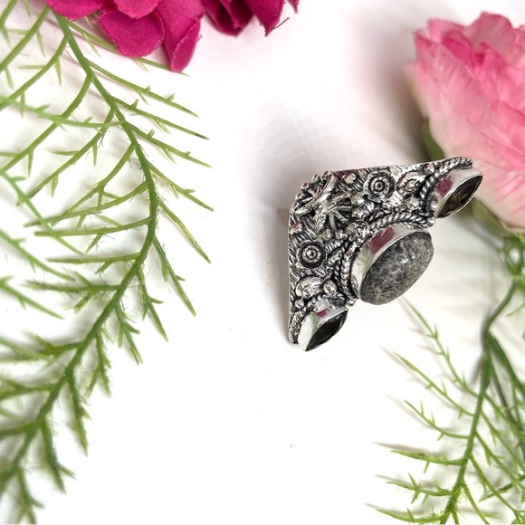 NEW⚜️STERLING SILVER Smoky Quartz Ornate Ring - Picture 4 of 12